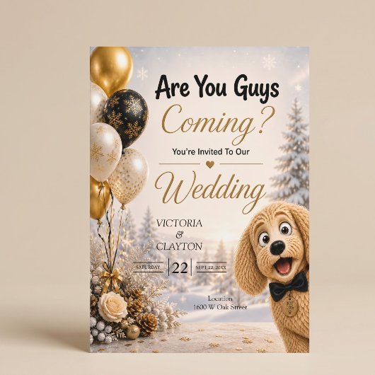 犬も来るの？楽しい冬の結婚式 招待状