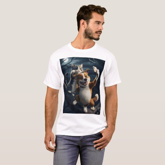 犬も猫も自撮り。 Tシャツ (正面フル)