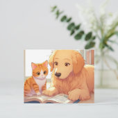 犬も猫読も本だ ポストカード (スタンド正面)