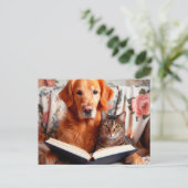 犬も猫読も本だ ポストカード (スタンド正面)