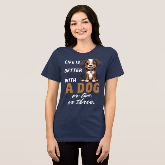 犬や二人三匹は命が惜しい トライブレンドTシャツ (正面全面)
