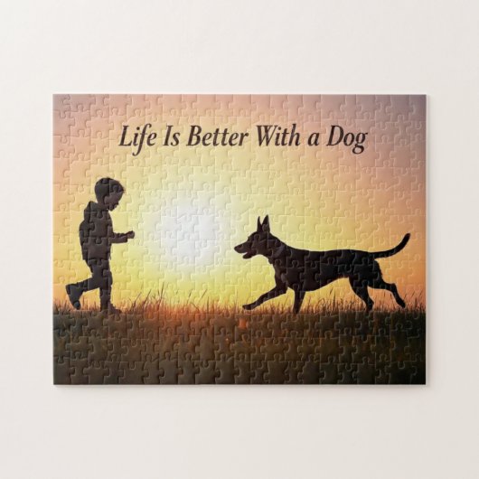 犬や子や太陽の光で人生は良い ジグソーパズル (横)