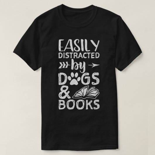犬や本に気を散らしやすい女性ドッグモ Tシャツ (デザイン正面)