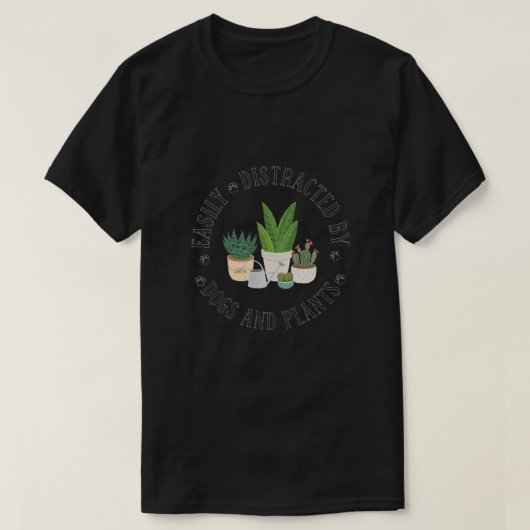 犬や植物に容易に気を取られる Tシャツ (デザイン正面)