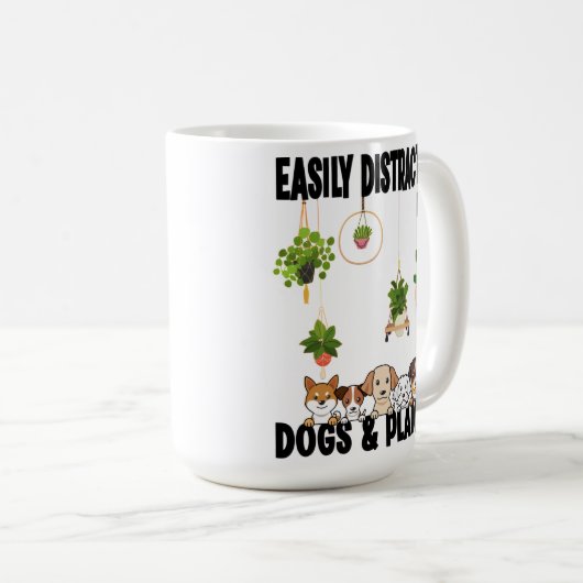 犬や植物に気を取られやすい可愛いことわざ コーヒーマグカップ (正面右)