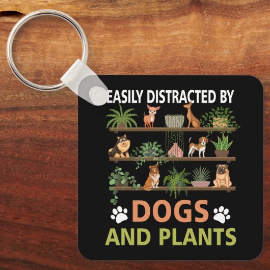 犬や植物の植物Dに容易おもしろいに気を取られる キーホルダー (正面)
