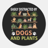 犬や植物の植物Dに容易おもしろいに気を取られる ラウンドシール (正面)