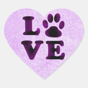 犬や猫のステッカーを紫色のペットの前足でプリント ハートシール