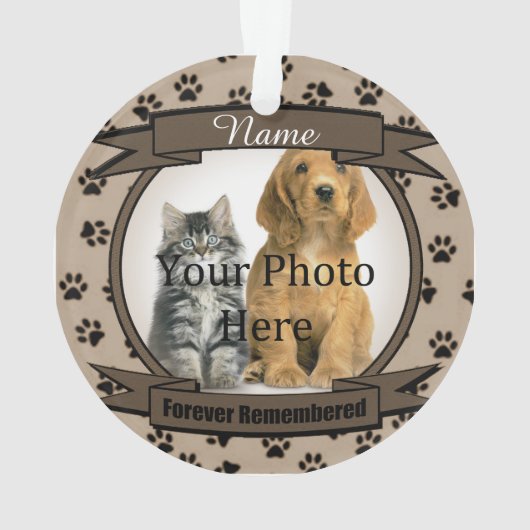 犬や猫のブラウン記念碑をずっと思い出す オーナメント (裏面)