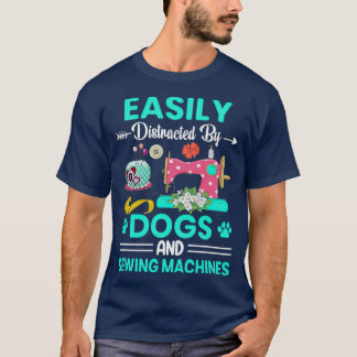 犬や裁縫機械のクイルに気を取られる Tシャツ
