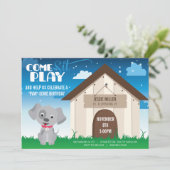 犬よくはしゃぐか子犬の誕生日パーティーの招待 招待状 (スタンド正面)