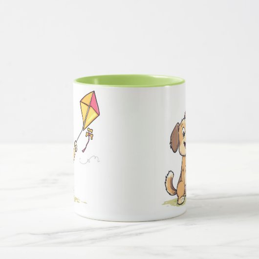 犬よくはしゃぐとカイトマグ – 動物のためのおもしろいギフト マグカップ (中央)