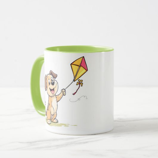 犬よくはしゃぐとカイトマグ – 動物のためのおもしろいギフト マグカップ (正面左)