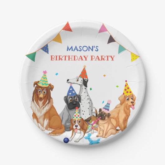 犬よくはしゃぐのグループはパーティー誕生日を生む ペーパープレート (正面)