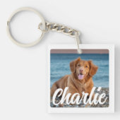 犬よくはしゃぐパーソナライズされた愛撮影ペット キーホルダー (正面)