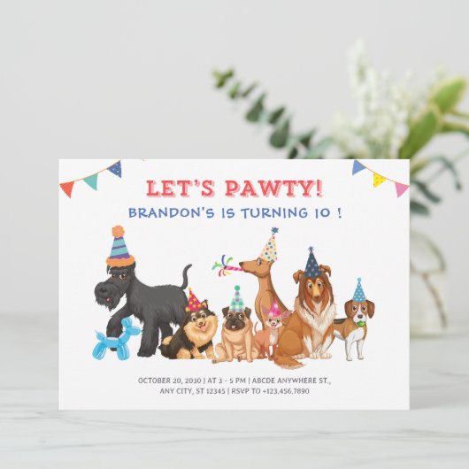 犬よくはしゃぐパーティー誕生日 招待状 (スタンド正面)