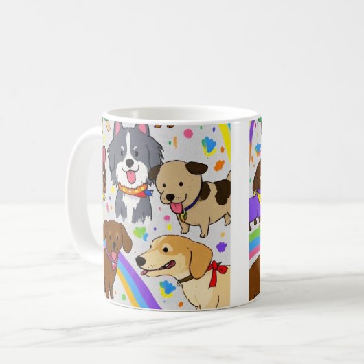 犬よくはしゃぐ子犬 コーヒーマグカップ (正面左)