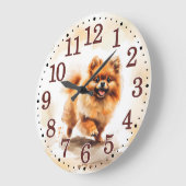 犬よくはしゃぐ恋人のポメラニア犬の子犬 ラージ壁時計 (傾斜)