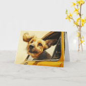 犬よくはしゃぐ楽カーライドアートプリント カード (黄色い花)