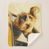 犬よくはしゃぐ楽カーライドアートプリント シェルパブランケット (正面)