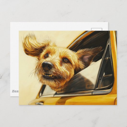 犬よくはしゃぐ楽カーライドアートプリント ポストカード (正面/裏面)