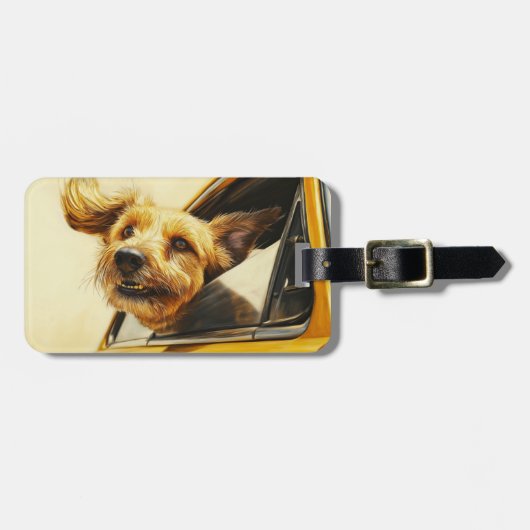 犬よくはしゃぐ楽カーライドアートプリント ラゲッジタグ (正面横)