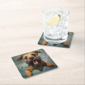 犬よくはしゃぐ水中スイミングデザイン スクエアペーパーコースター (インサイチュ)