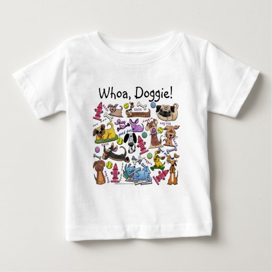 犬をテーマにしたコラージュ ベビーTシャツ (正面)