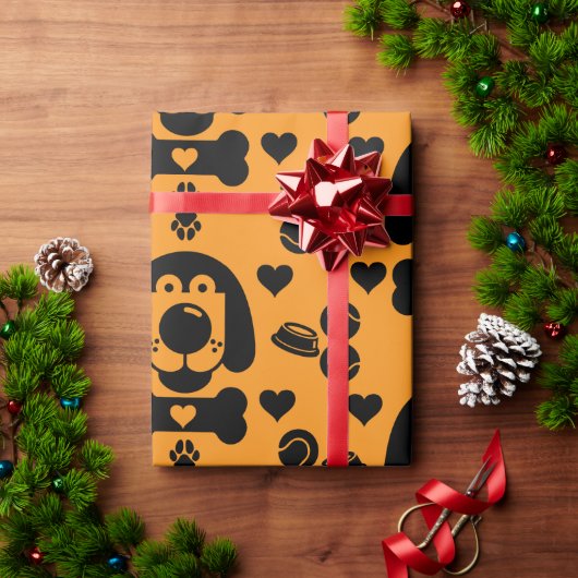犬をテーマにしたプレゼント ラッピングペーパー (クリスマスギフト)