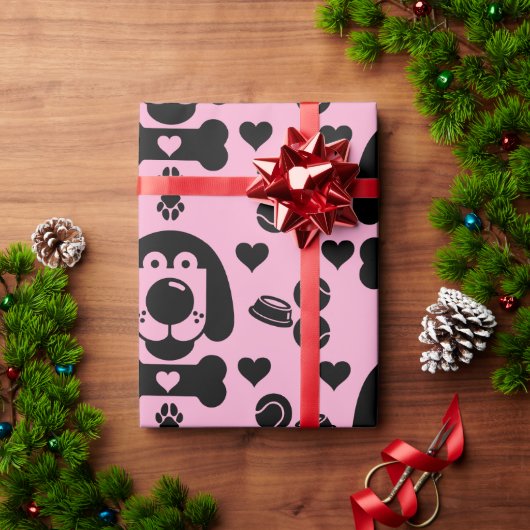 犬をテーマにしたプレゼント ラッピングペーパー (クリスマスギフト)
