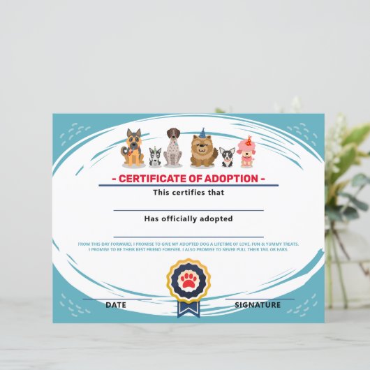犬をテーマにした誕生日の子犬の養子縁組の証明書 (スタンド正面)