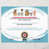 犬をテーマにした誕生日の子犬の養子縁組の証明書 (正面)