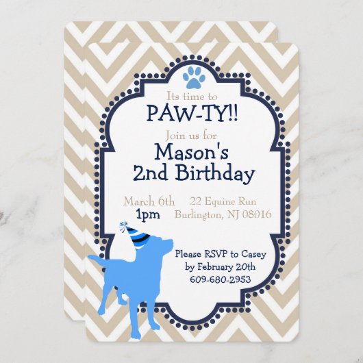 犬をテーマにした誕生日パーティーの招待状 招待状 (正面/裏面)