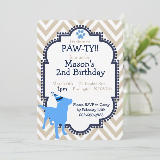 犬をテーマにした誕生日パーティーの招待状 招待状 (スタンド正面)