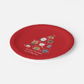 犬をテーマにした赤いクリスマス ペーパープレート (アングル)