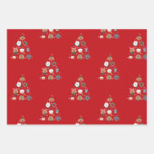 犬をテーマにした赤いクリスマス ラッピングペーパーシート (正面)