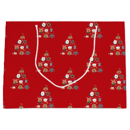 犬をテーマにした赤いクリスマス ラージペーパーバッグ