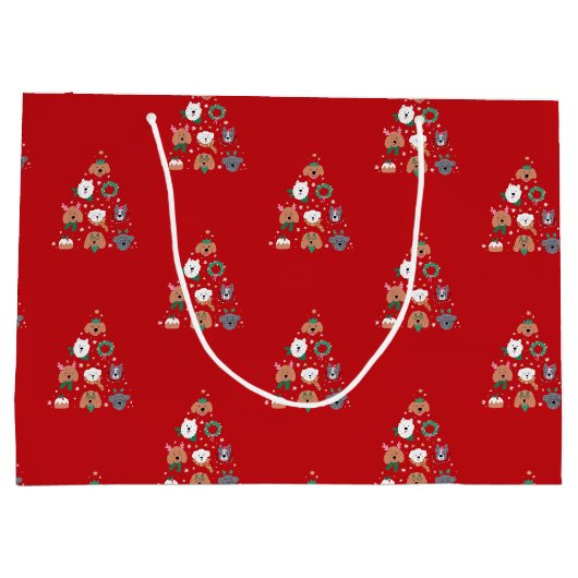 犬をテーマにした赤いクリスマス ラージペーパーバッグ (裏面)