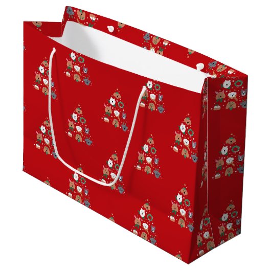 犬をテーマにした赤いクリスマス ラージペーパーバッグ (正面アングル)