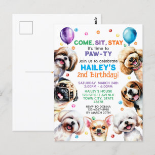 犬をテーマにした2歳の誕生日パーティーの招待状 ポストカード