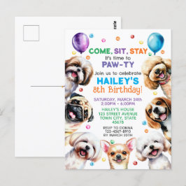 犬をテーマにした8歳の誕生日パーティー招待状 ポストカード