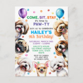 犬をテーマにした9歳の誕生日パーティーの招待状 ポストカード (正面)