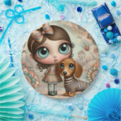 犬を初期の連れた大きな目の女の子 ペーパープレート (パーティー)