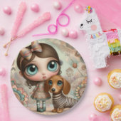 犬を初期の連れた大きな目の女の子 ペーパープレート (パーティー)