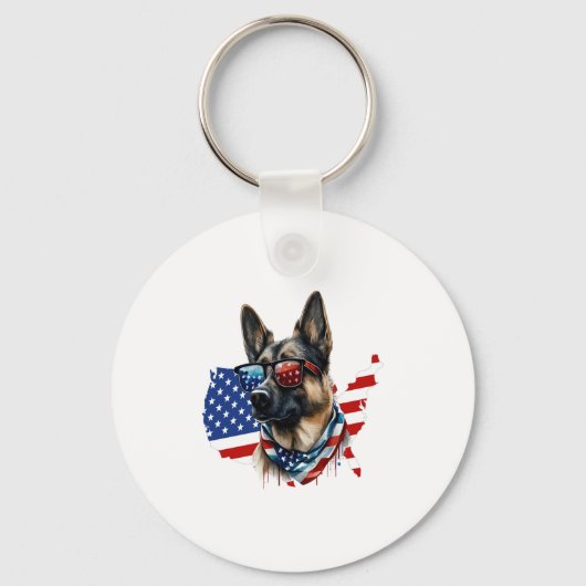犬を愛するアメリカ国旗を持つドイツの羊飼い キーホルダー (正面)