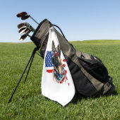 犬を愛するアメリカ国旗を持つドイツの羊飼い ゴルフタオル (グリーン)