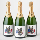 犬を愛するアメリカ国旗を持つドイツの羊飼い スパークリングワインラベル (ボトル)