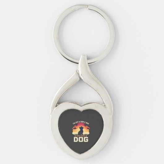 犬を愛するシンプルな男性のシルエット 夕日とヤシの木 Tr キーホルダー (正面)