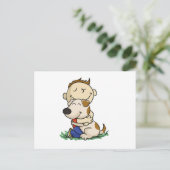 犬を愛想よく抱きしめる少年|背景色を選択 ポストカード (スタンド正面)