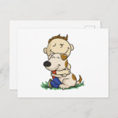 犬を愛想よく抱きしめる少年|背景色を選択 ポストカード (正面/裏面)